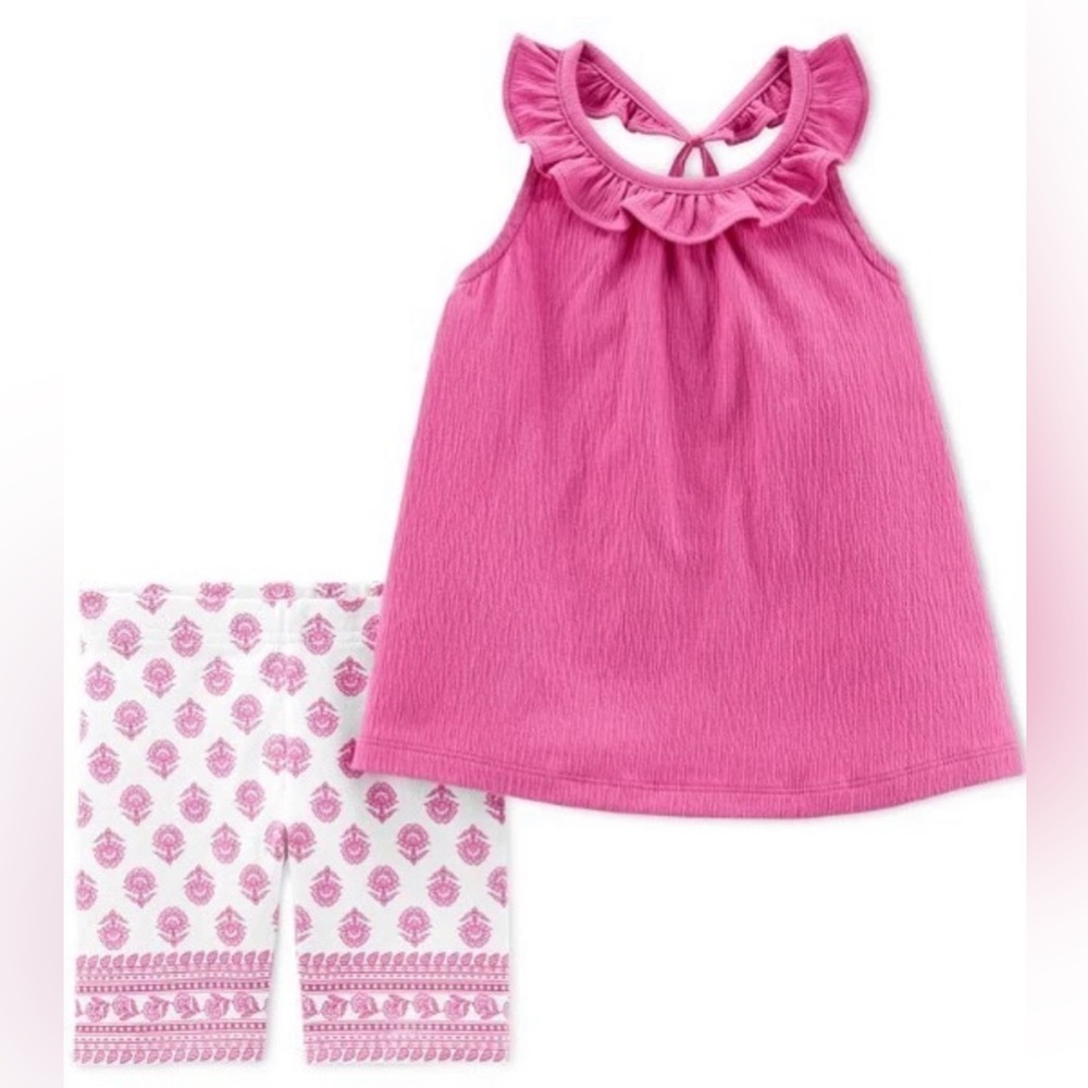 Girls 2 pc Set Crinkle Tank Top Summer Outfit Shorts Bottom